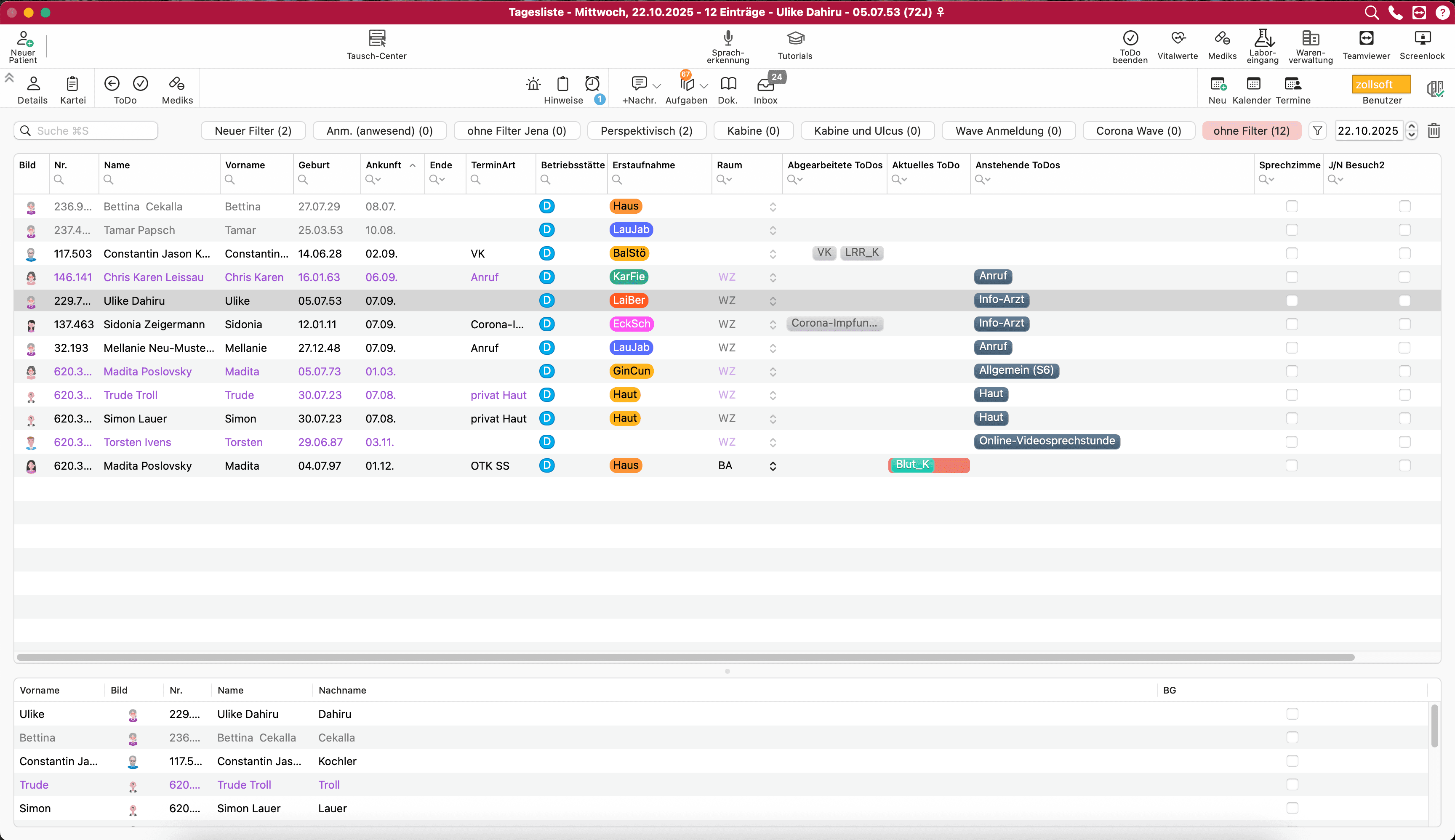tomedo Praxissoftware: Tagesliste